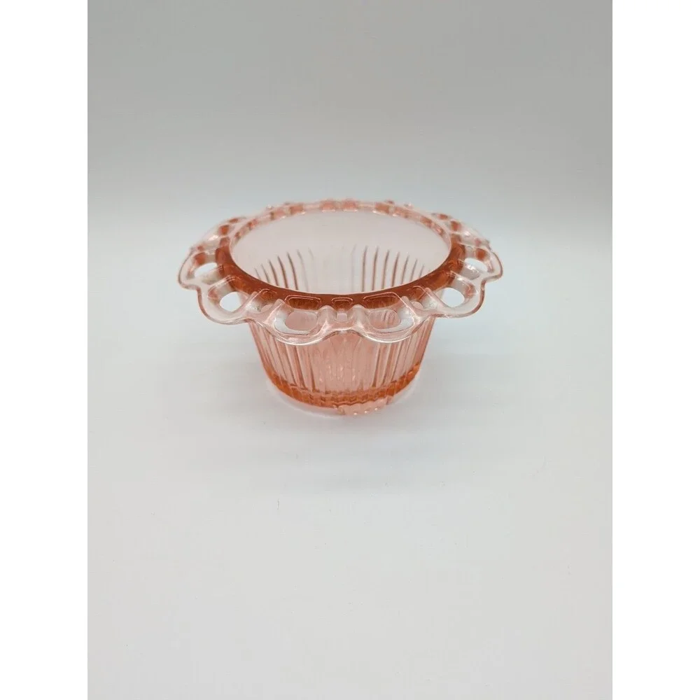 Anchor Hocking Old Colony Pink Depression Glass Open Lace Edge Footed Bowl